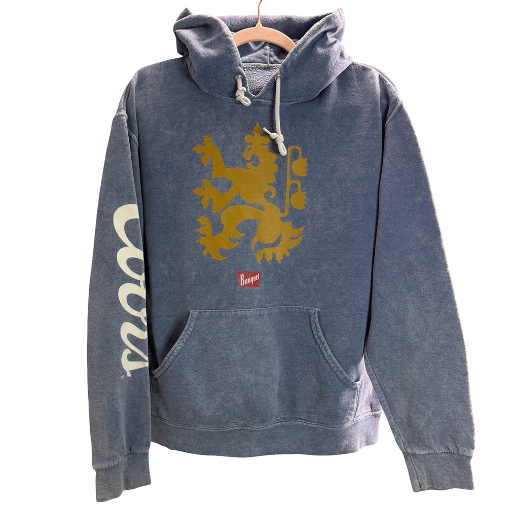 Coors Banquet Lion Logo‎ Heather Blue Hoodie. Size medium.